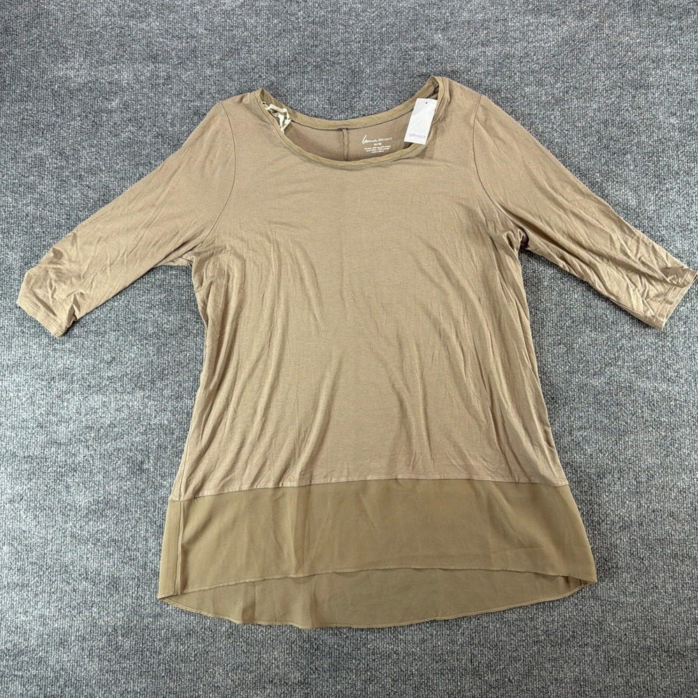 Lane Bryant Womens Tan 3/4 Sleeve Chiffon Hem Knit Top Size 14/16 NWT Two Tone